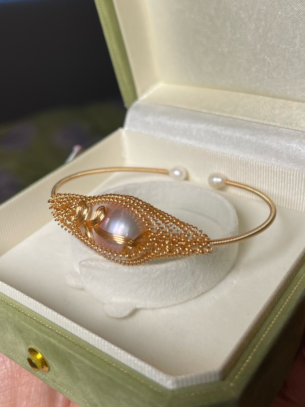 Handmade Baroque Pearl Gold Wire-Wrapped Cuff Bracelet